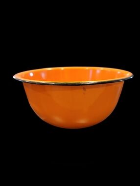 Orange Enamelware Bowl Black Rim Farmhouse Fall Decor Halloween Centerpiece